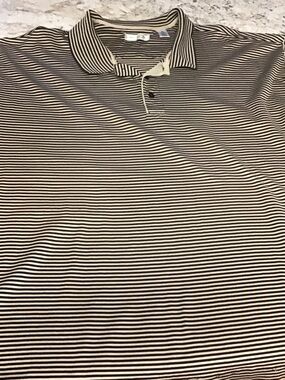 Men's Black and White Striped Polo Shirt